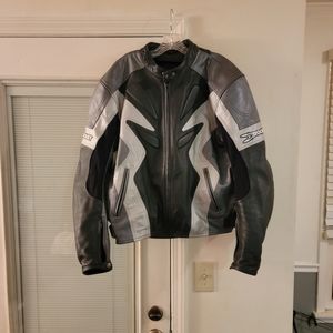 Joe Rocket - Men's Leather Motorcycle Jacket - Silver/Black - size 50- XLarge